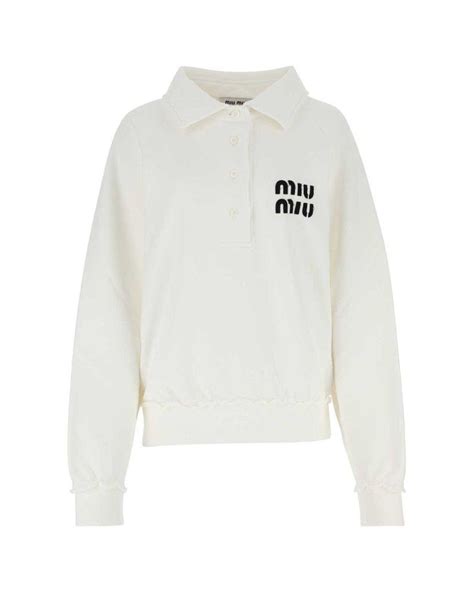 miu miu polo long sleeve|White Cotton Piqué Polo Shirt .